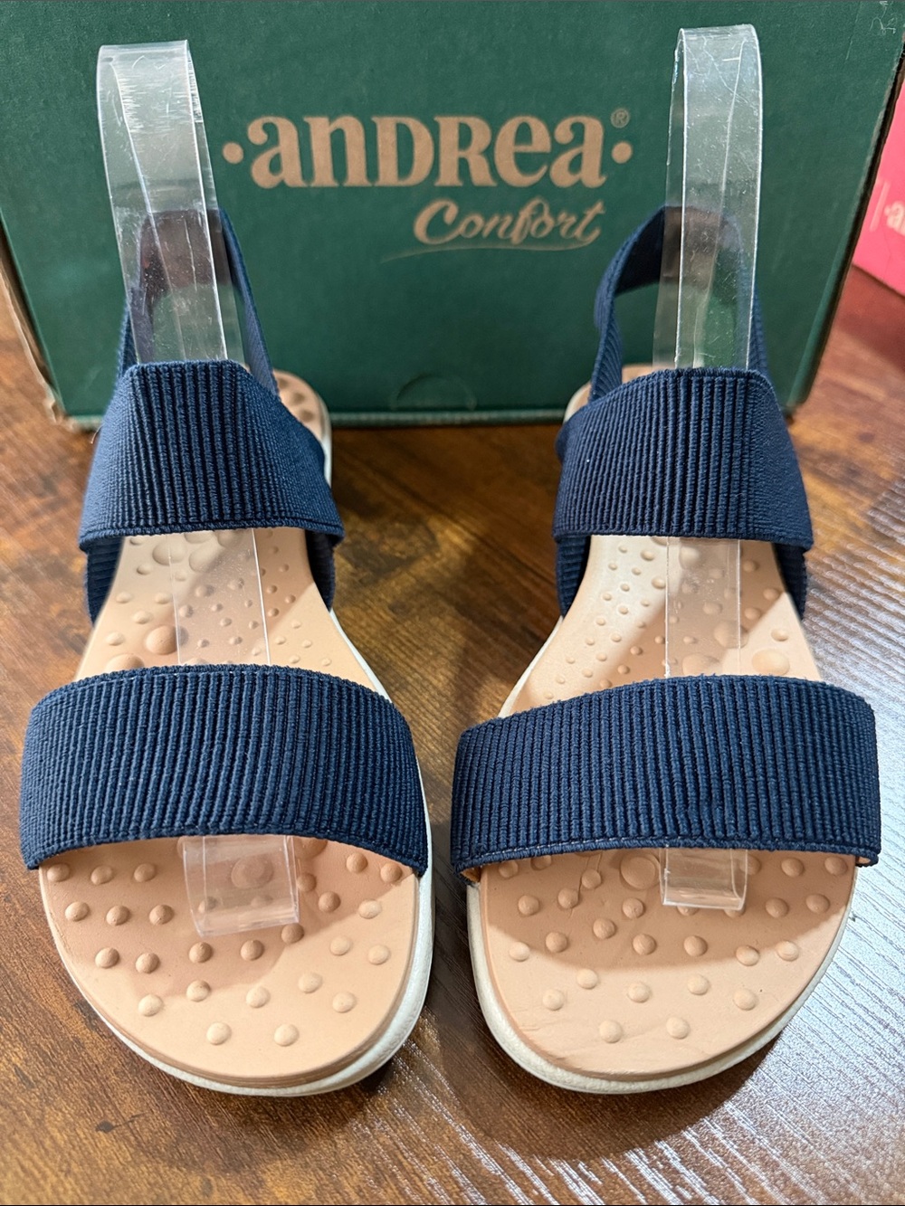 ANDREA FENZI Navy Elastic Strap Comfort Sandals